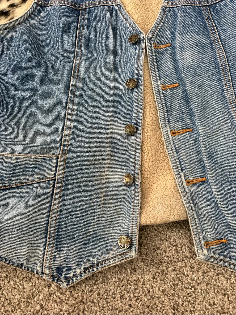 Vintage Denim Sherpa-Lined Vest - Blue